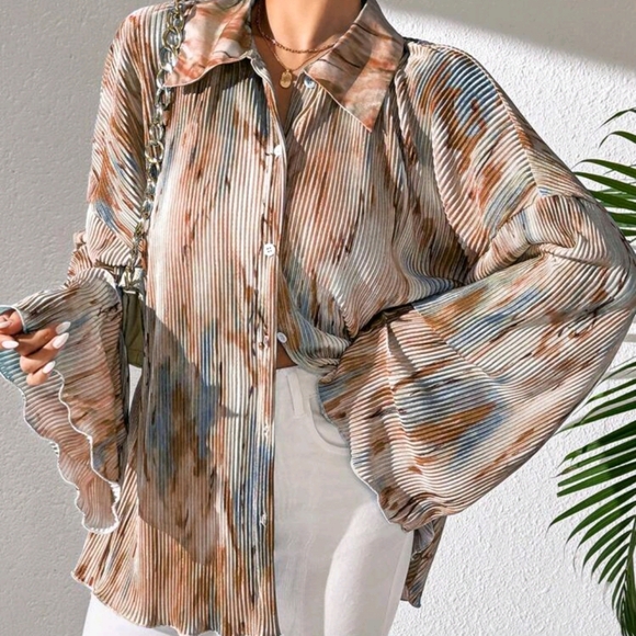 Women's Spring/Summer Fashionable Random Printed Flare Sleeve Shi - Picture 4 of 4